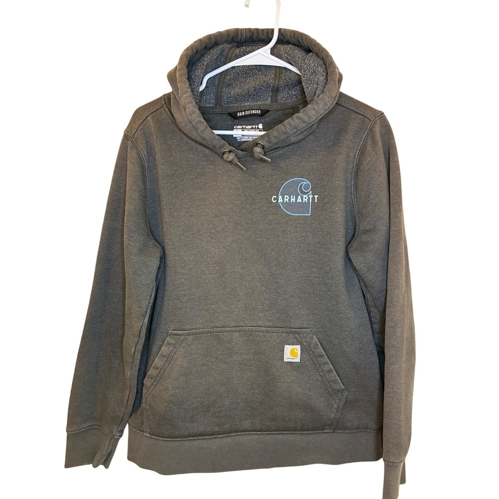 Carhartt Rain Defender Hoodie Grey Relaxed Fit Graphic Sweatshirt Med